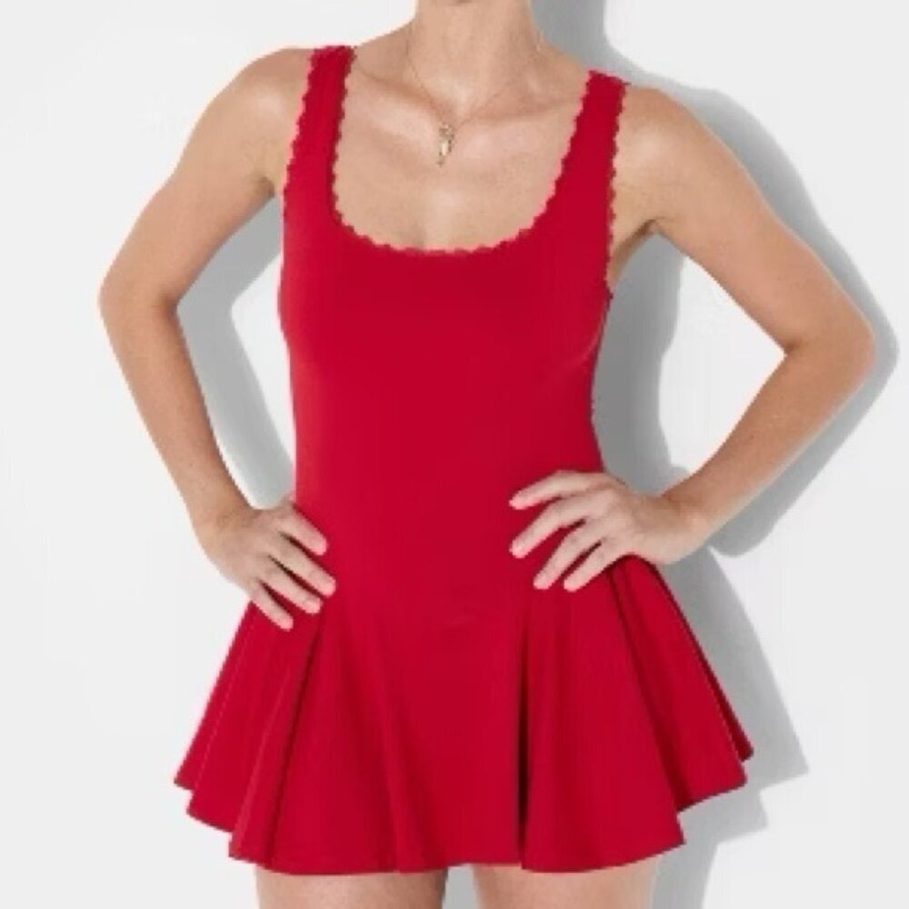 Wild Fable Red Lace Drop Waist Mini Skater Dress Size M